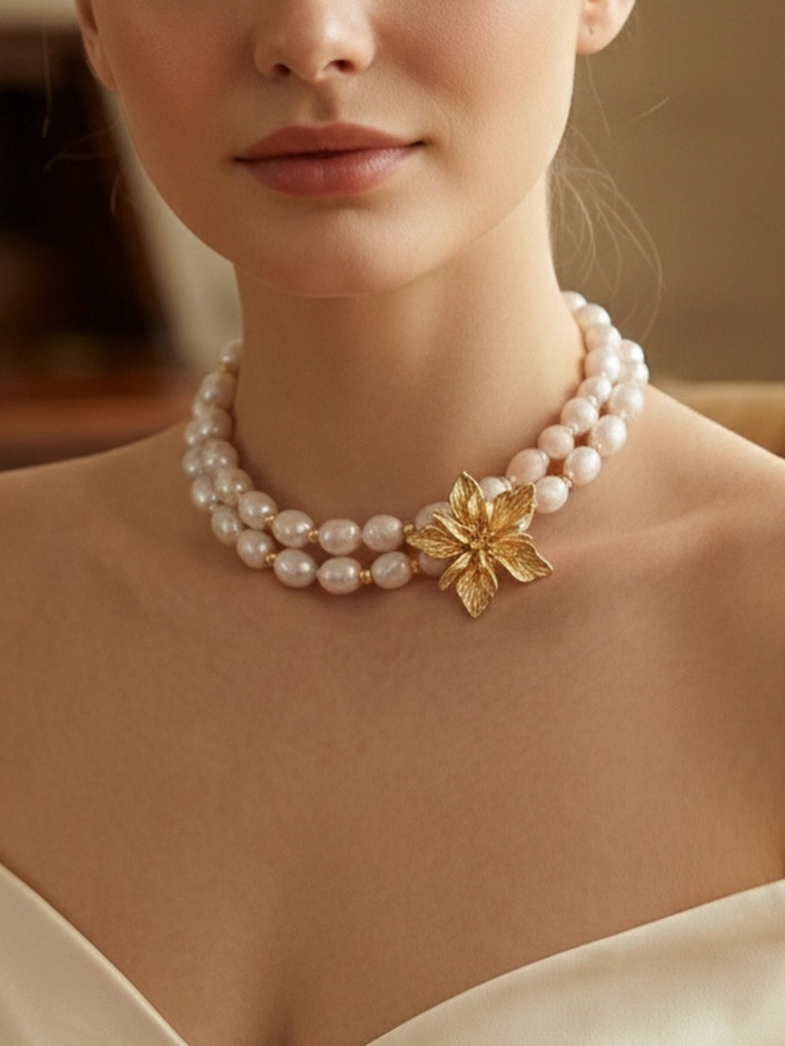 Pearls & Flower choker