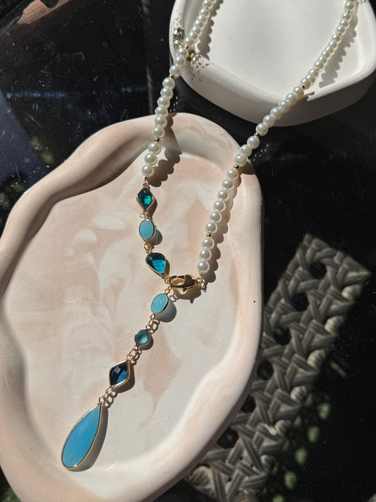 Shades of blue Pearls & crystals Necklace