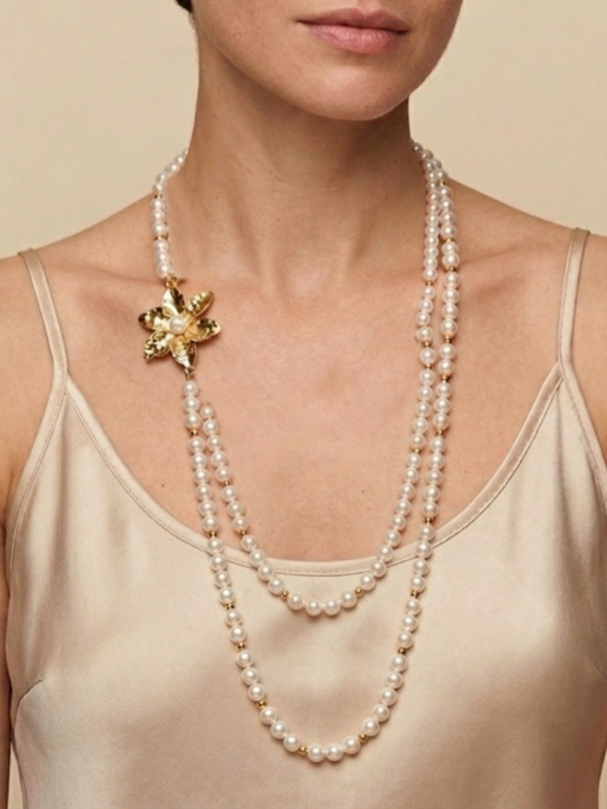 Layers of Pearls & Flower Necklace