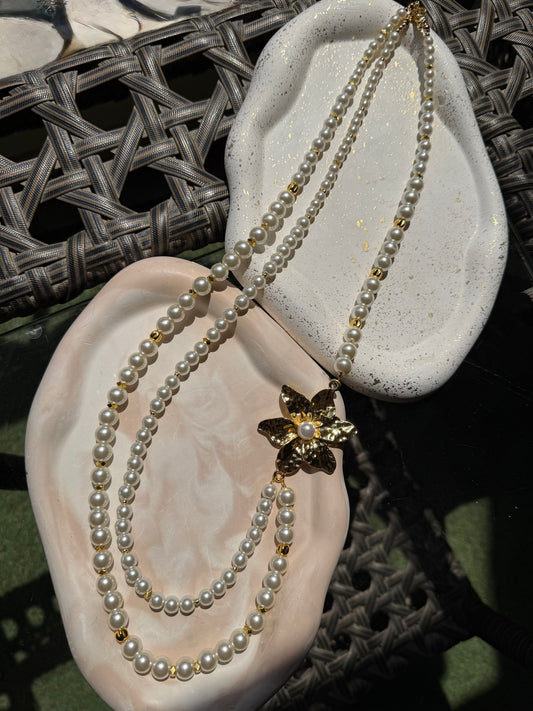 Layers of Pearls & Flower Necklace