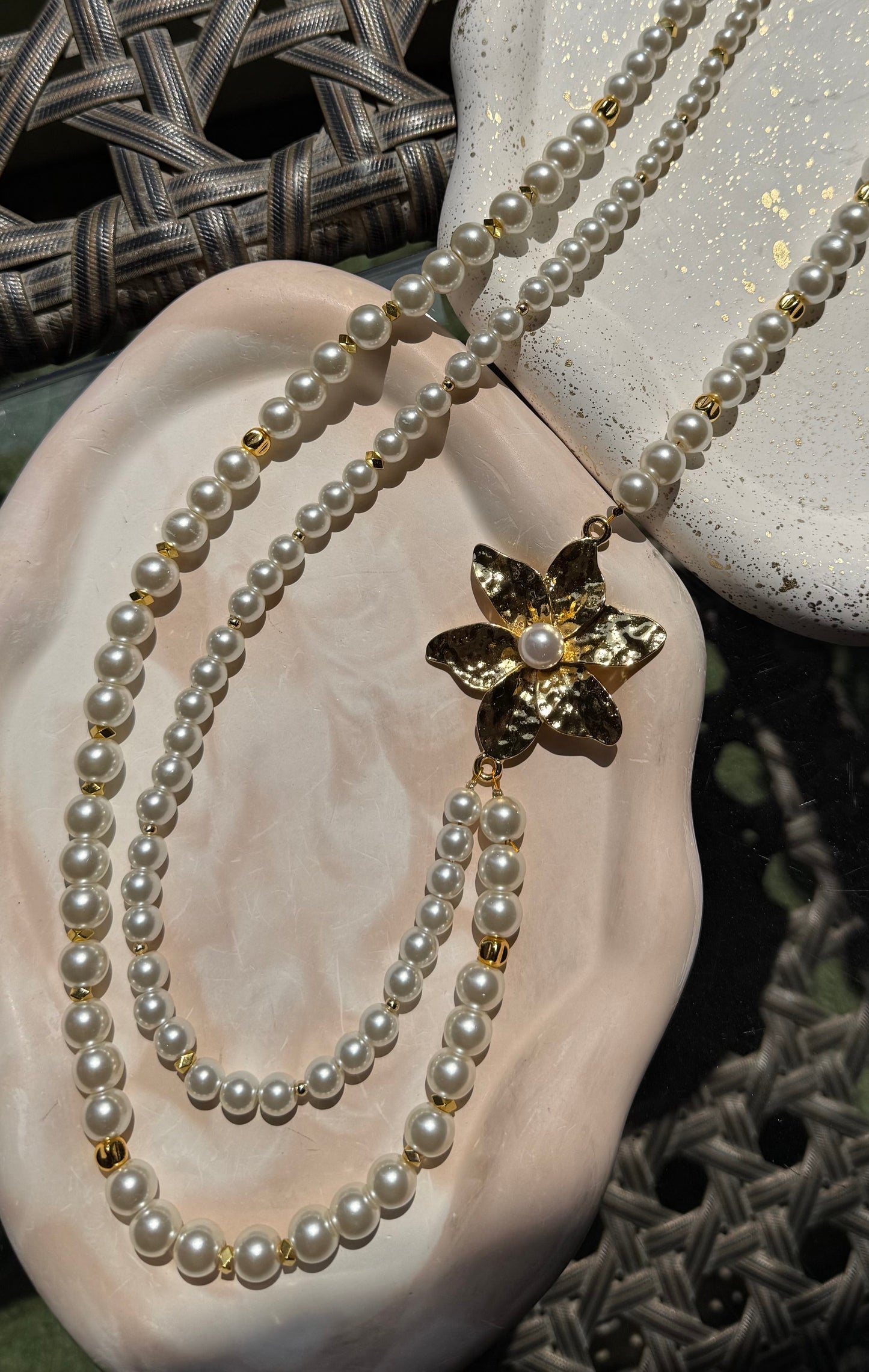 Layers of Pearls & Flower Necklace