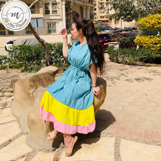 Turquoise 3 tires dress