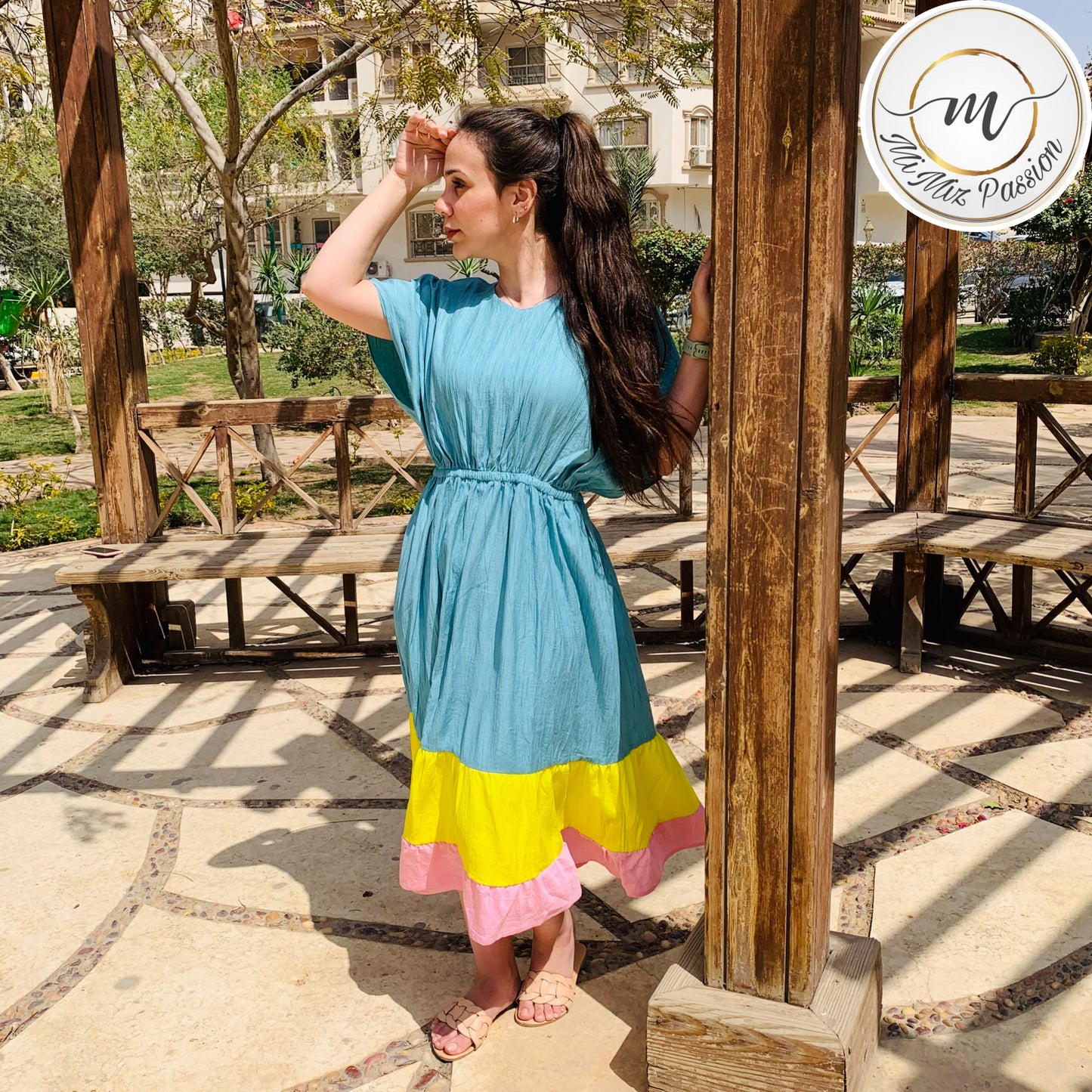 Turquoise 3 tires dress