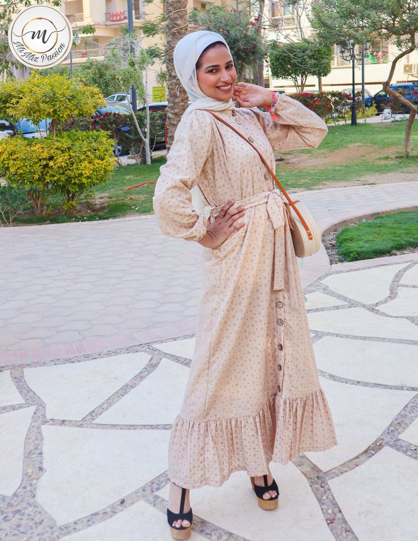 Beige long voile dress