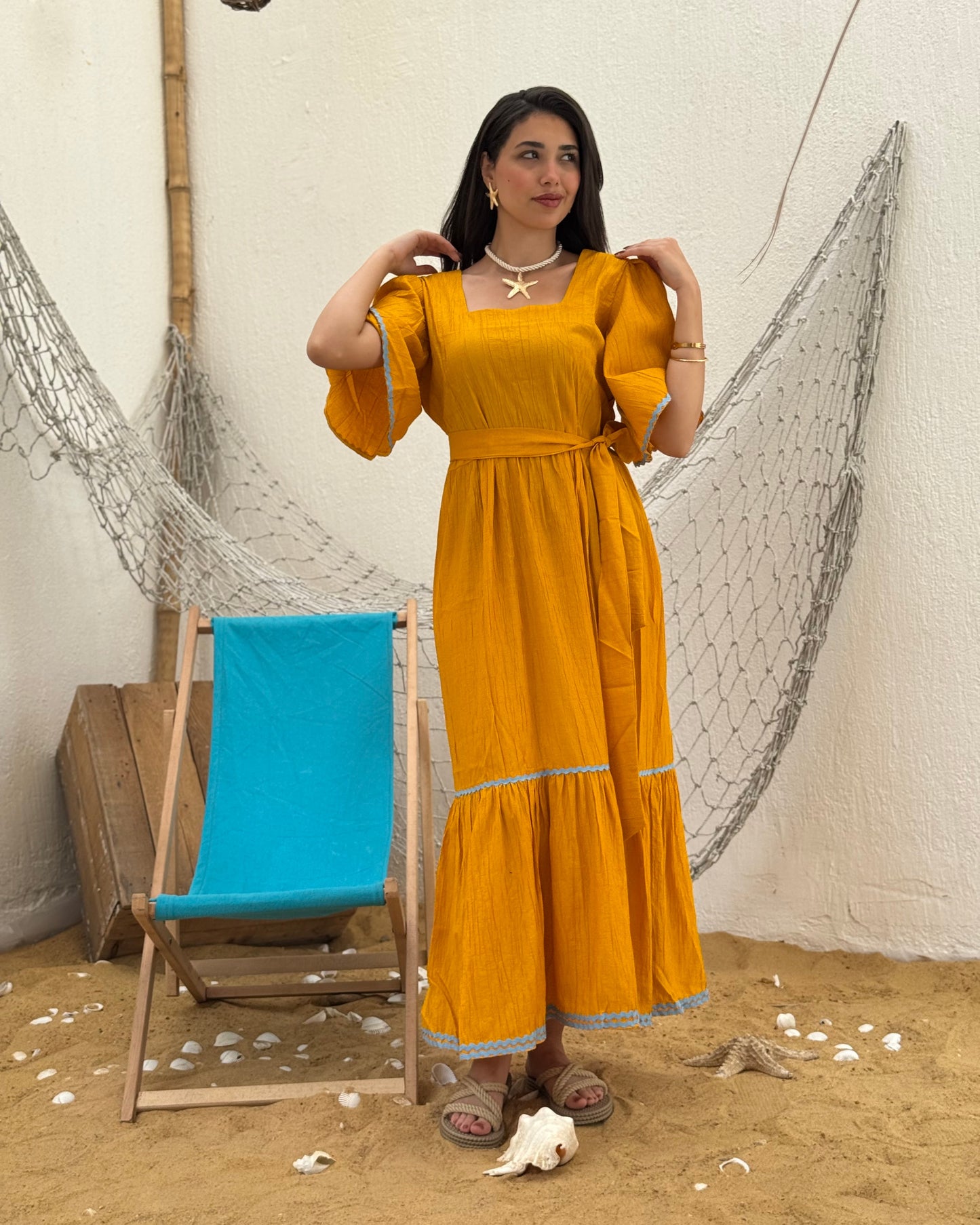 Orange shore waves dress