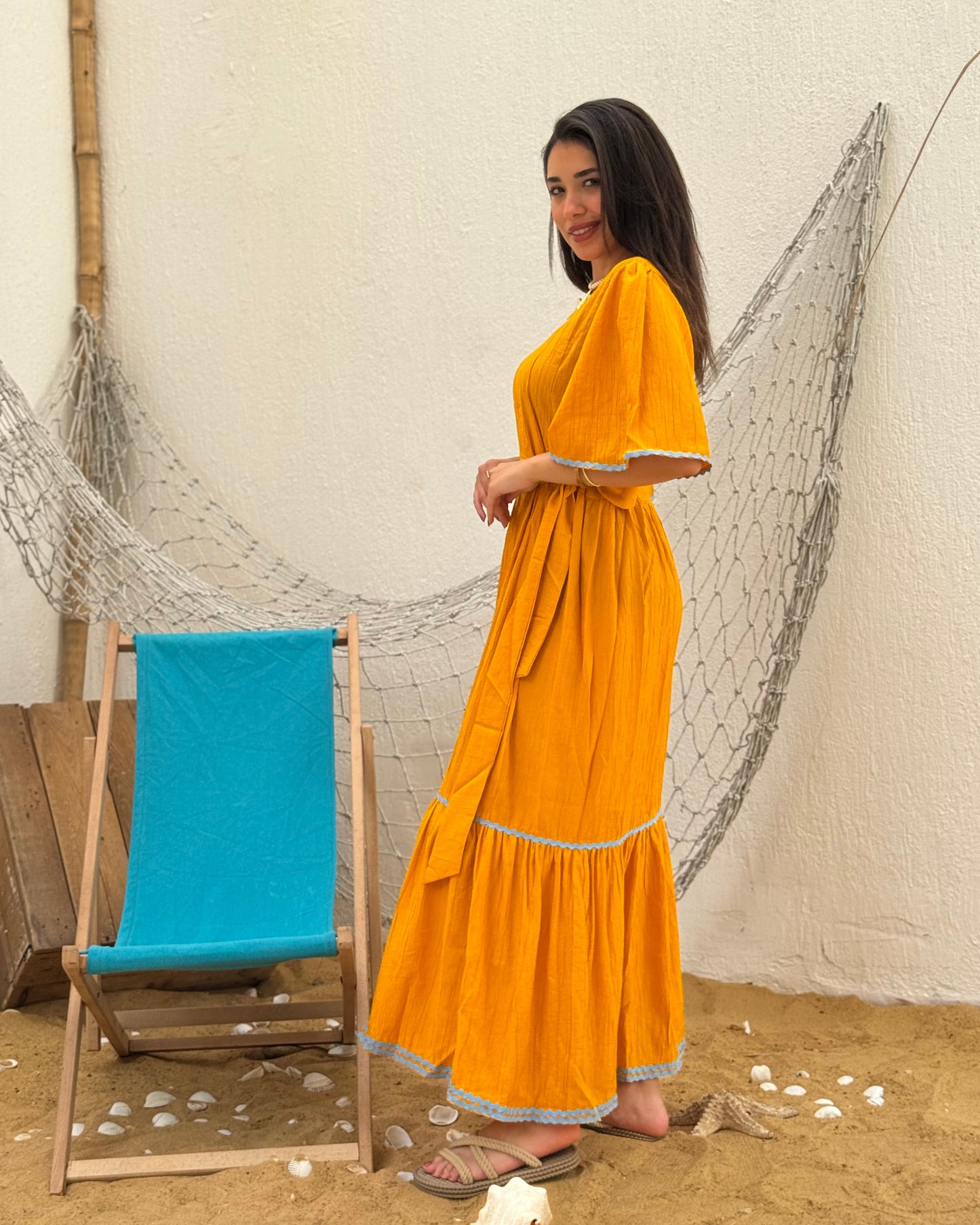 Orange shore waves dress