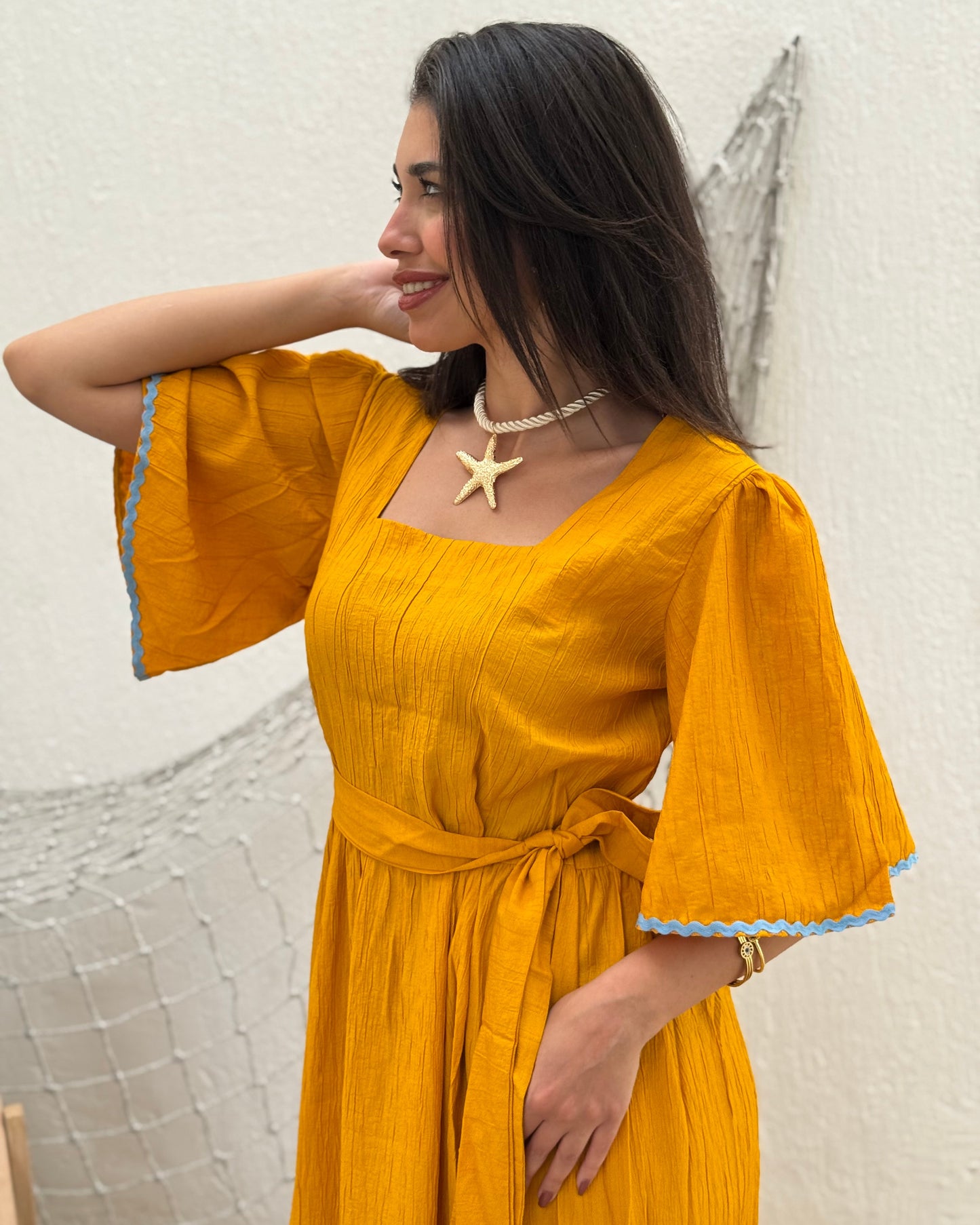 Orange shore waves dress