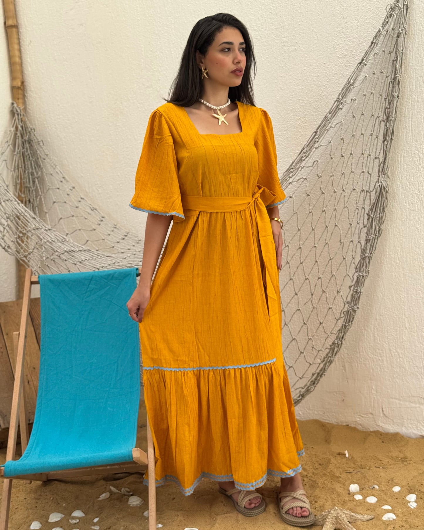 Orange shore waves dress