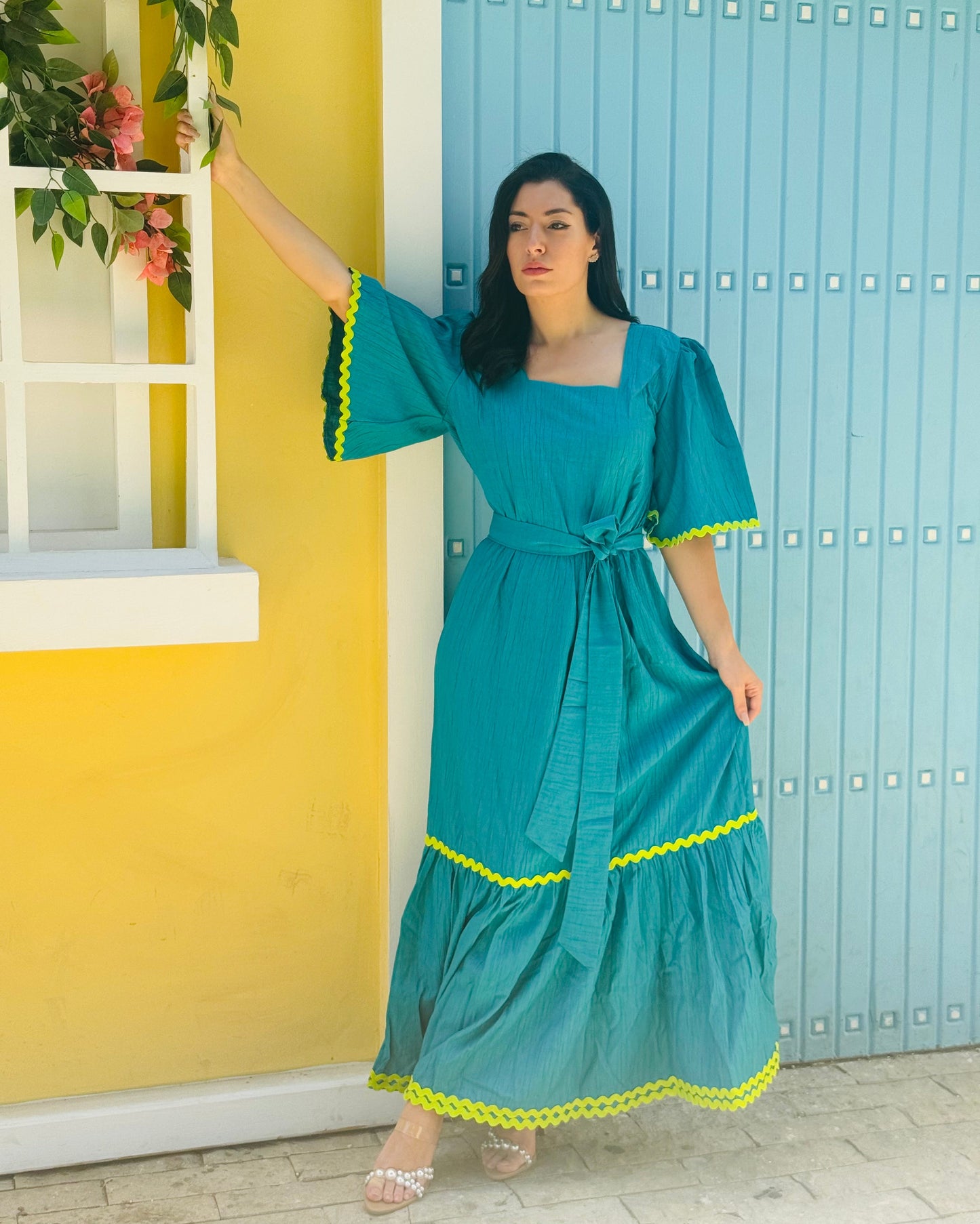 Teal shore waves dress