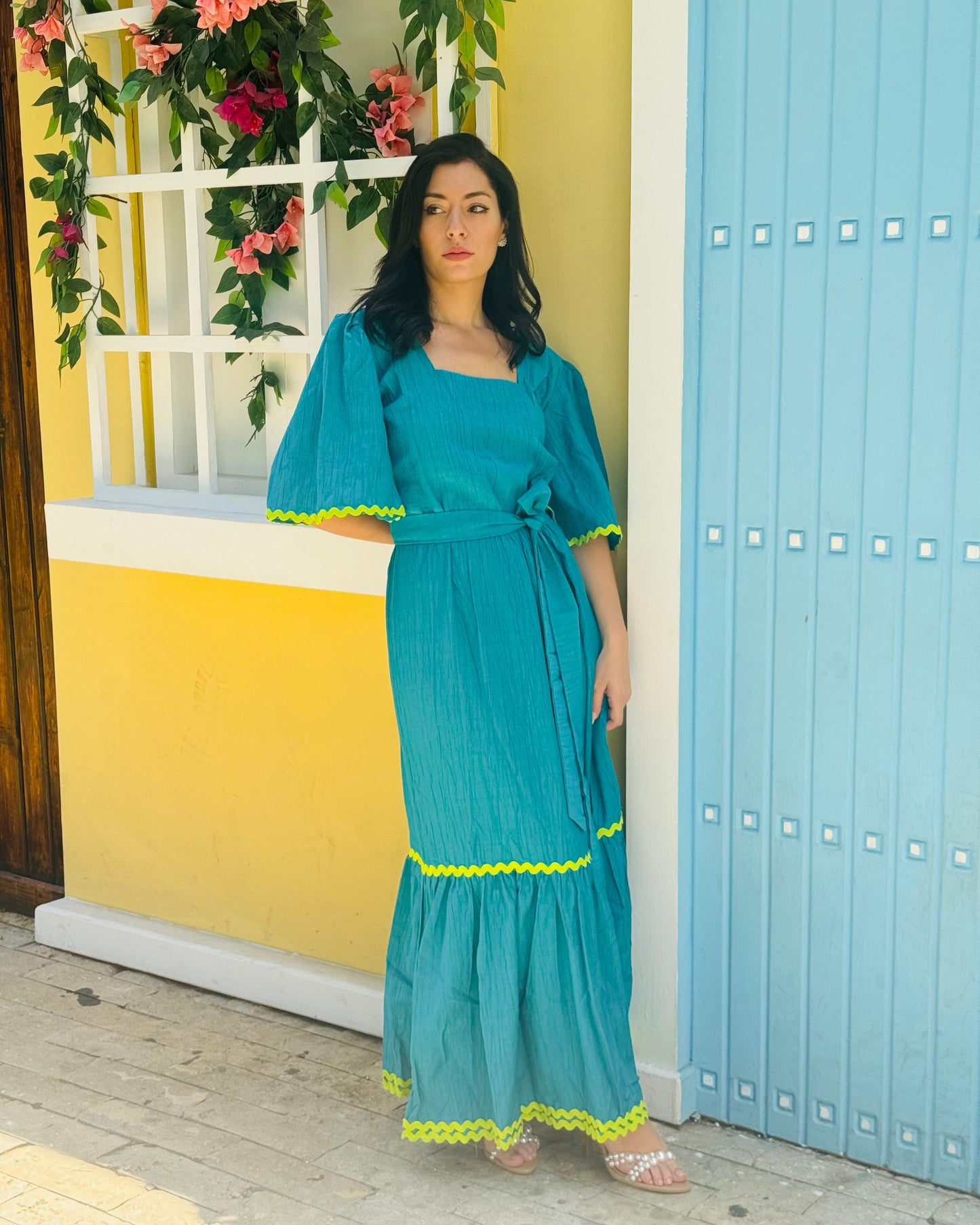 Teal shore waves dress