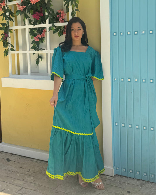 Teal shore waves dress